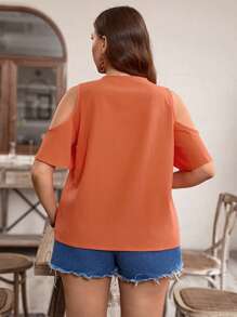 Breezaya Plus Size Women's Stylish Open Shoulder Shirt With Colorful Print And Pom Pom Decor