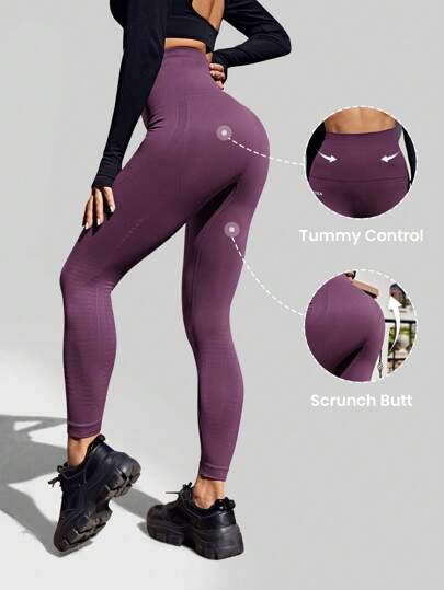 Letter Graphic Gym Tights Seamless High Stretch Tummy Control Yoga Leggings