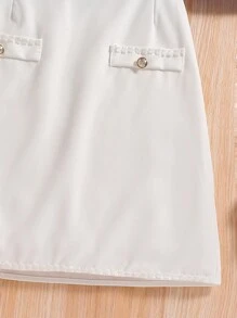 Teen Girls Simple Daily Wear Top And Skirt Set - Baby Blue - View 3