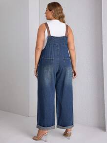 SHEIN Essnce Women's Plus Size Simple Daily Wear Solid Color Denim Overall