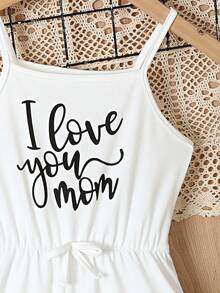 2入組女孩心形和字母印花蝴蝶結吊帶連體褲，夏季假期 - 黑色 - 查看 7