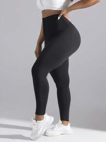 Easithlete Plus-Size Women's Adjustable Waist Fat-Burning Running Fitness Sweatpants With Front Button And Tummy Control Yoga Pants - Black - View 5