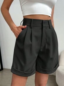 Celisse Women's Solid Color Simple Daily Casual Shorts - Black - View 6