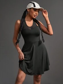 Streetz SHEIN Sport Damen Sport Kleid mit einfarbigem Mesh Kontrast Trägerhalsausschnitt