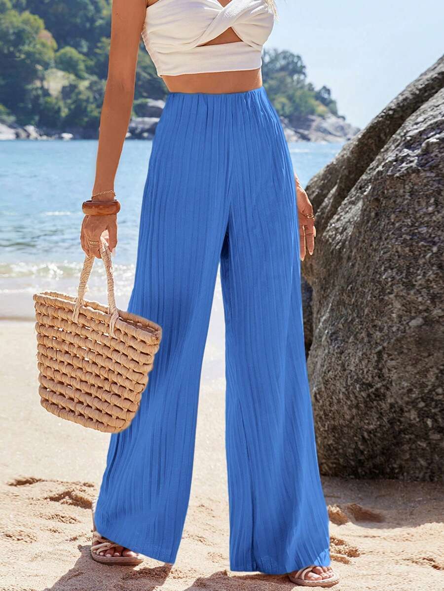 RueChic Wide Leg Pants, Pleating Fabric - Blue - View 1
