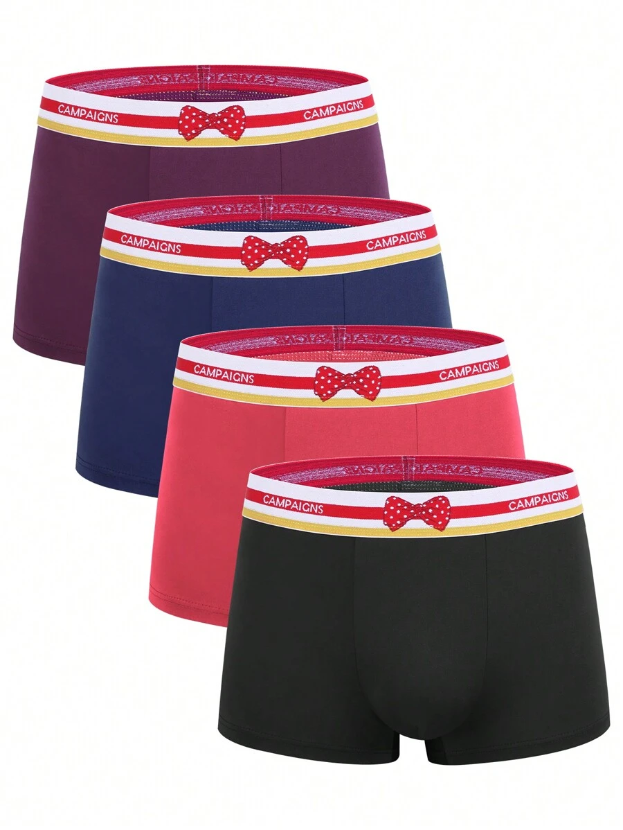 Men's Letter Elastic Band Boxer Shorts (4pcs/Set) - Multicolor - View 1