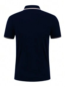 Manfinity Dauomo Áo thun polo nam tay ngắn kẻ sọc mùa hè, thường ngày đi chơi golf - Màu xanh hải quân - Xem 2