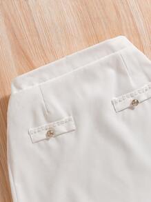 Teen Girls Simple Daily Wear Top And Skirt Set - Baby Blue - View 5