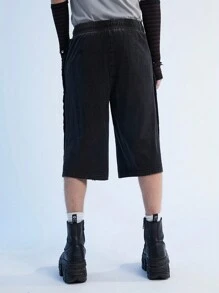 Manfinity EMRG Y2K Retro Street Men Black Denim Distressed Snow Washed JORTS