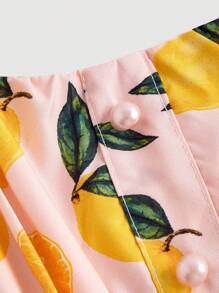 SHEIN MOD Women's Lemon Print Tie Waist Halterneck Sundress For Summer Vacation - Pink - View 3