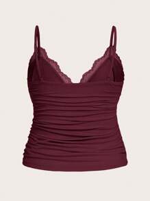 SHEIN ICON Plus Size Women's Summer Solid Color Contrast Lace Pleated Slim Fit Camisole Top