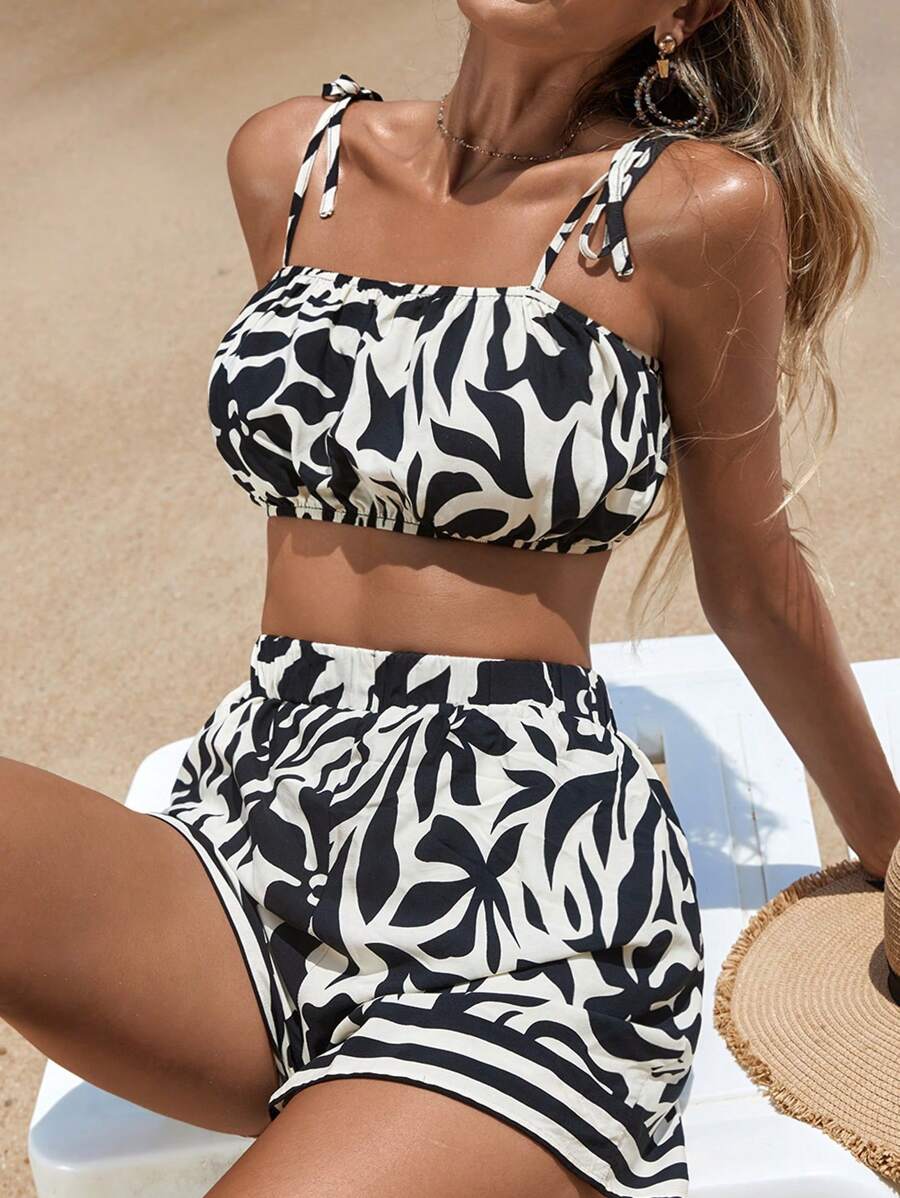 SHEIN VCAY Ensemble assorti de caraco et de short ample taille haute pour femmes pour les vacances
