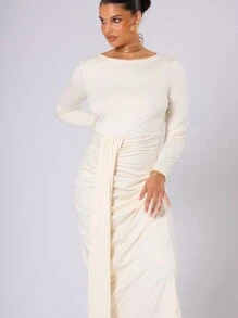 MUSERA Vestido drapeado con pliegues en tallas grandes para una cita, romántico, elegante, de fiesta, para invitada de boda, para carreras