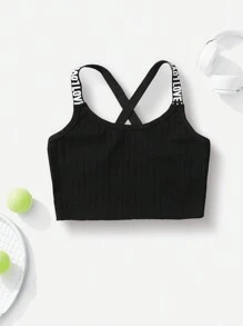 SHEIN Toddler Girl Tank Tops & Camis Hội Chữ thập Ruy băng Lá thư Thể thao - màu đen - Xem 5