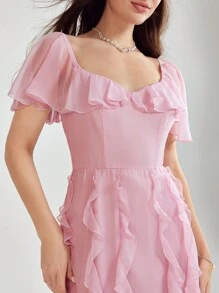 Enchnt 女性夏季蕾絲休閒假日風格連衣裙 - 粉色 - 查看 5