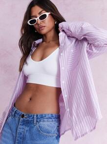 MISSGUIDED Striped Long Cuff Shirt With Pocket