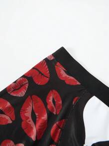 Funny Cute Men's Knitted Fabric Trunks With Multicolor Kiss Lip Print And Tape Details - Multicolor - View 3