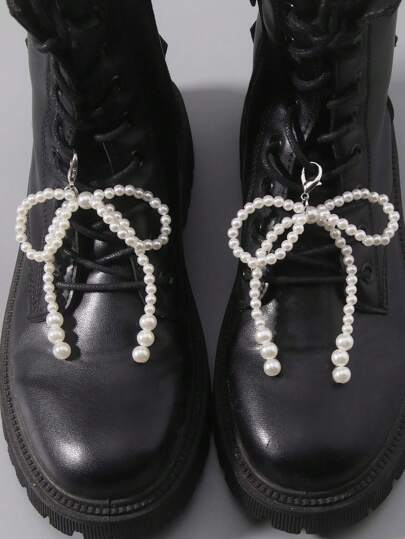 Kawaii 1 par Decoración de zapato con lazo de perlas falsas dulce y fresca del estilo Y2k, regalo de festival de otoño