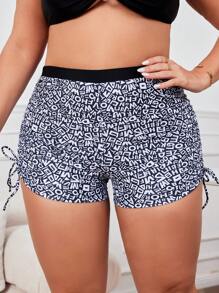 SHEIN Swim Curve شورتات فضفاضة برباط يمكن ارتداؤها في الشاطئ أثناء فصل الصيف للسيدات بأحجام كبيرة ، بنمط مطبوع بالكامل (طبعات عشوائية)