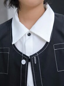 SHEIN 3入組男款黑色背心、白色短袖衬衫和黑色短裤，適用於少年休閒裝 - 黑色 - 查看 5