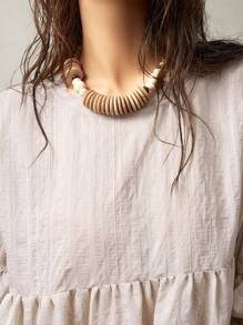 Bohemela Loose Puff Sleeve Women Vacation Shirt - Khaki - View 8