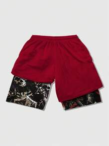 ROMWE MEN Anime 男士日式骷髅印花抽绳腰休闲篮球短裤，校园 - 彩色 - 查看 2