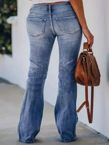 休闲基础款水洗喇叭牛仔裤