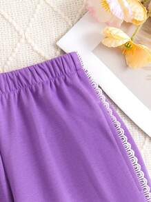 Tween Girl Korean Style Straight-Leg Lace Casual Pants - Purple - View 4