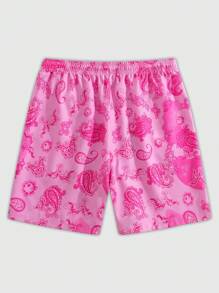 ROMWE MEN Street Life Men's Versatile Skull & Hand Letter Printed Drawstring Waist Casual Shorts - Pink - View 2