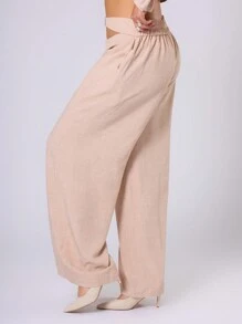 MUSERA Pantalón de tela de lino con hebilla para tallas grandes, para trabajo, ropa de trabajo, casual de negocios, cómodo, uso diario