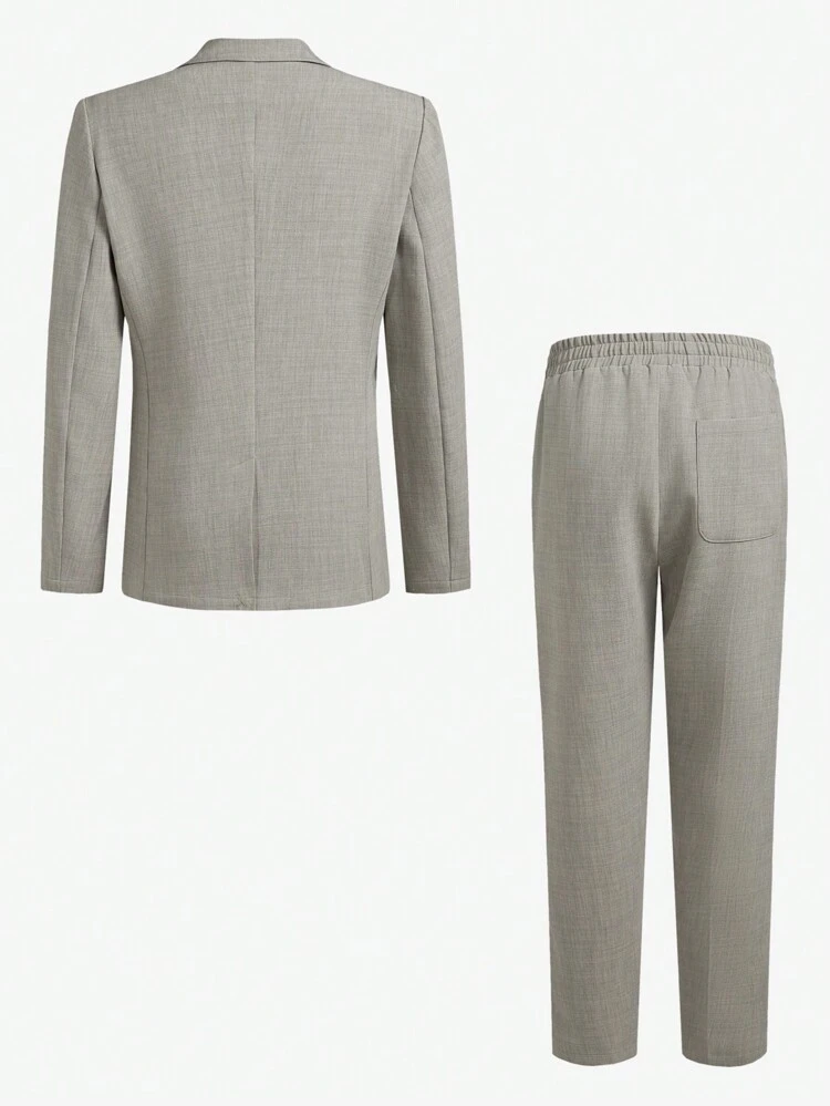 Easy Care 2pcs Men's Old Money Style Business Casual Solid Color Suit, Slim Fit, Zipper Closure, Mid-Waist, Suitable For Work, Spring And Autumn