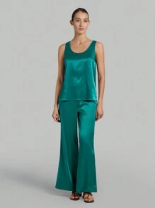 Ontre Solid Color Loose Fit Casual Tank Top With Round Neckline
