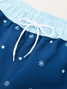 Arcluno 男士抽绳腰部度假雪花印花宽松沙滩短裤带口袋、泳裤 - 綠色 - 查看 6