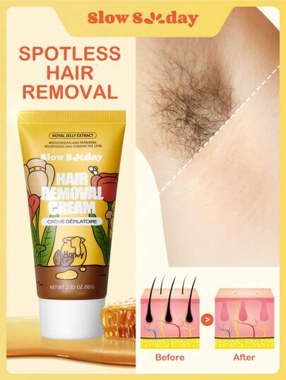 Slow Sunday Hair Removal Cream for Women, Hair Remover,Painless Flawless Depilatory Cream, Sensitive Formula Suitable for All Skin Types,Legs&Body,80g