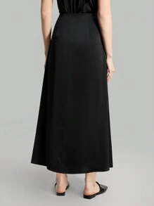 Ontre 女士純色前開叉裙 - 黑色 - 查看 2