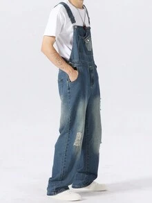 Manfinity Hypemode Quần short denim rách thường ngày dành cho nam, mùa hè - Màu xanh lam - Xem 4