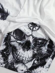 ROMWE MEN Goth 男士龙印花运动篮球网眼短裤，二合一，透气，适合春夏季日常穿着、上学 - 白色 - 查看 5