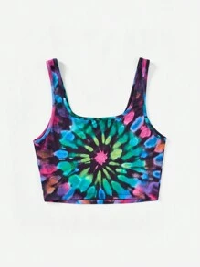 SHEIN VCAY Music Festival Spring/Summer Beach Position Tie-Dye Slim Fit Cropped Tank Top For Vacation - Multicolor - View 2