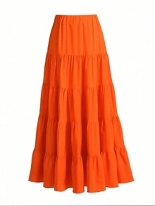 Plus Size Pomarańczowa spódnica w kształcie litery A, młodzieńcza, żywa, prosta, swobodna, wszechstronna, luźna - Pomarańczowy - Zobacz 3