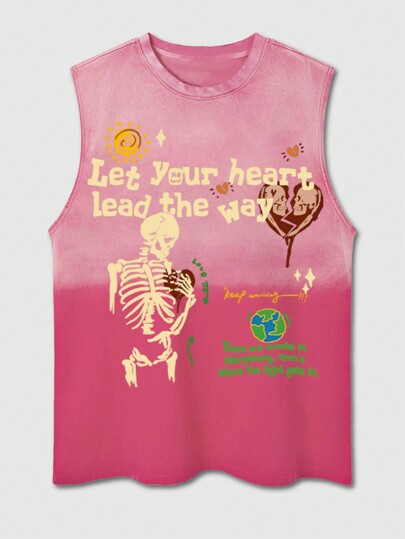 Street Life Canotta casual senza maniche con girocollo per uomo con slogan e stampa di teschio, stile lavato, per l'estate