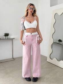 SHEIN ICON 女款Y2K時尚蕾絲拼接運動風背心內衣上衣 - 白色 - 查看 5