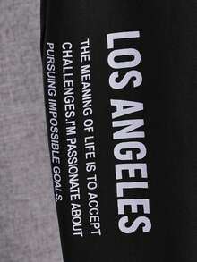 SHEIN 青少年男童休闲英文图案印花短袖纯棉T恤，夏季款 - 黑色 - 查看 3