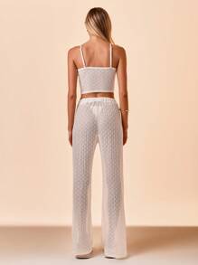 Aloruh Ladies' White Lace Top And Pants Set - White - View 2