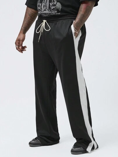 Manfinity VCAY Manfinity NXTstreet男士加大碼休閒針織碎花長褲，分裂腿和束口，適用於春夏季節