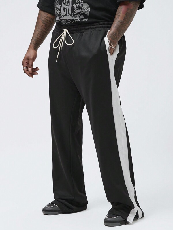 Manfinity VCAY Pantalones largos informales de punto de parcheado para hombres con tallas grandes de Manfinity NXTstreet con piernas separadas y cordón para primavera/verano