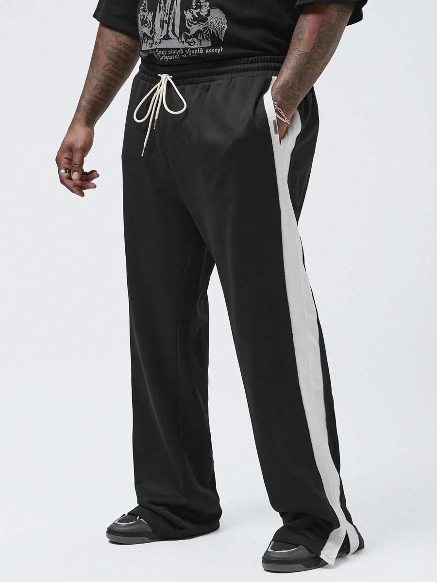 Manfinity VCAY Manfinity NXTstreet Men's Plus Size Casual Knitted Patchwork Long Joggers With Split Legs And Drawstring - Suitable For Spring/Summer - Multicolor - View 1