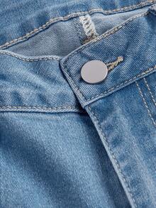 SHEIN MOD 女士喇叭形休闲牛仔裤，带贴袋和系带设计 - 淺色水洗藍 - 查看 3