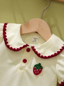 SHEIN 女婴可爱休闲草莓刺绣上衣和裙子套装，适合春夏季和圣诞节