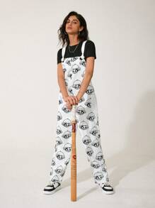 GAWX Artist 女士卡通印花休闲日常连体裤，适合夏季、假日、度假、节日 - 白色 - 查看 6