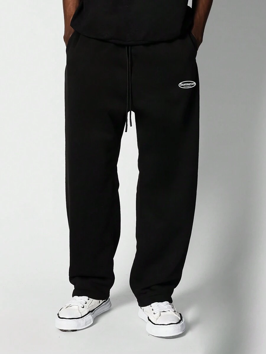 SUMWON Oversized Relaxed Fit Drawstring Jogger Style Sweatpants - Black - View 1